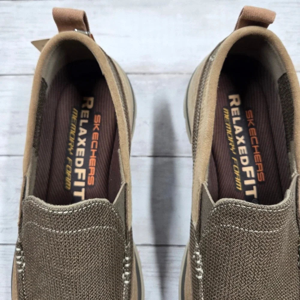 Skechers Superior Milford‎ Slip On Mens 11.5 Light Brown Leather Textile Loafer